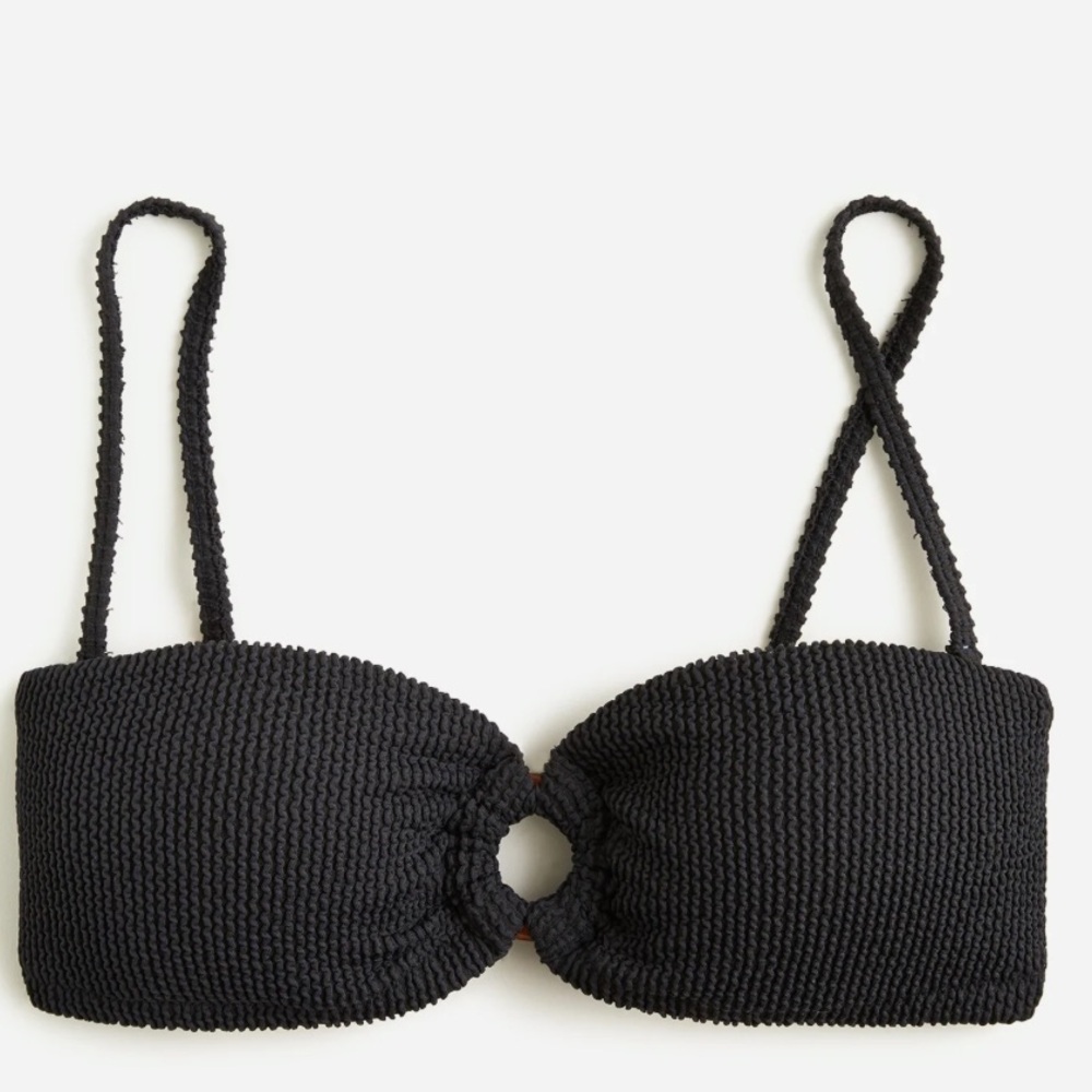 J. Crew Heritage Black Textured O-ring Bandeau Bikini Top Size 2X New with Tag
